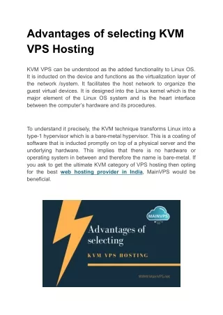 Advantages of selecting KVM VPS Hosting