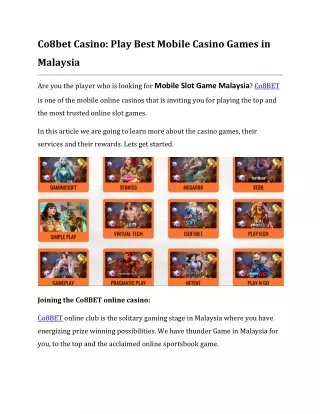 Co8bet Casino- Play Best Mobile Casino Games in Malaysia