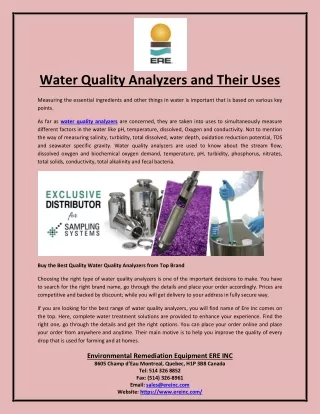 water quality analyzers and their uses