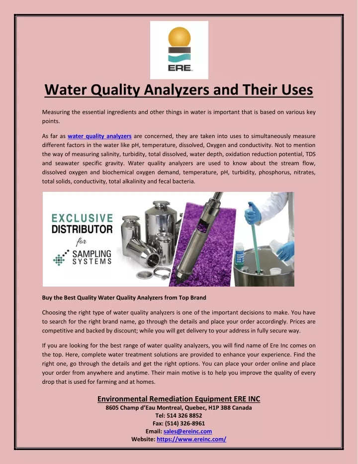 water quality analyzers and their uses