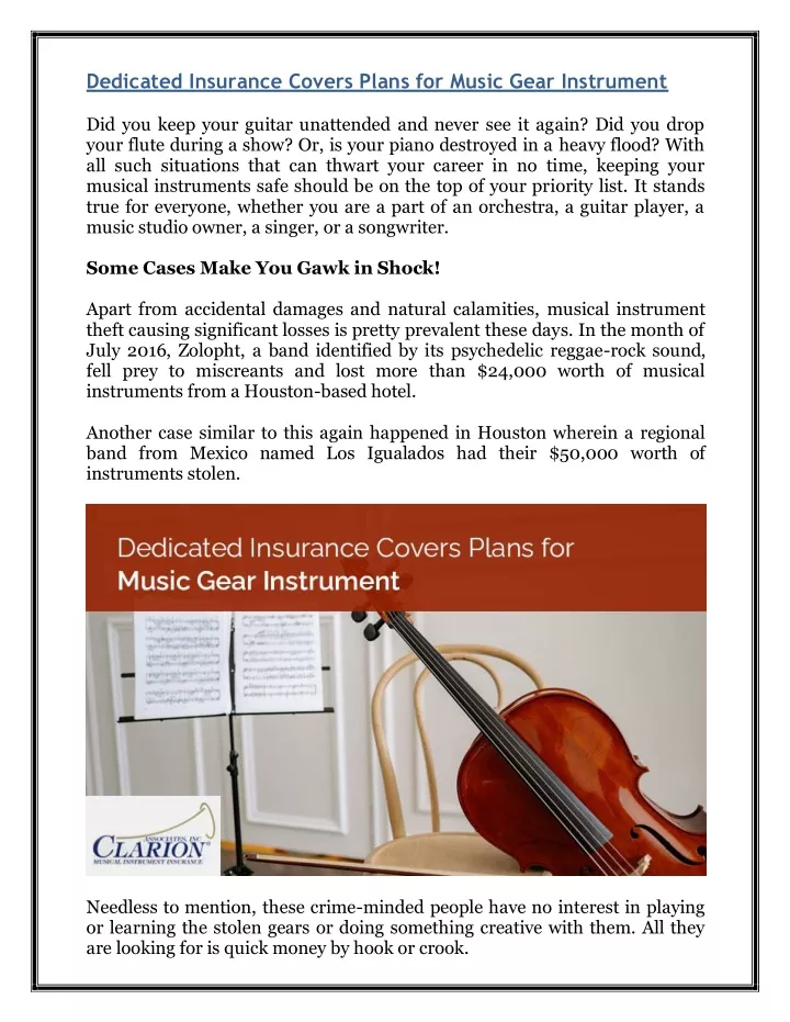 dedicated insurance covers plans for music gear