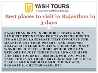 Best places to visit in Rajasthan in 3 days