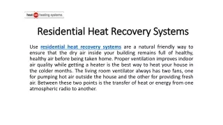 Residential Heat Recovery Systems