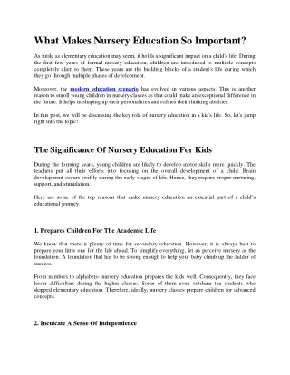 what makes nursery education so important