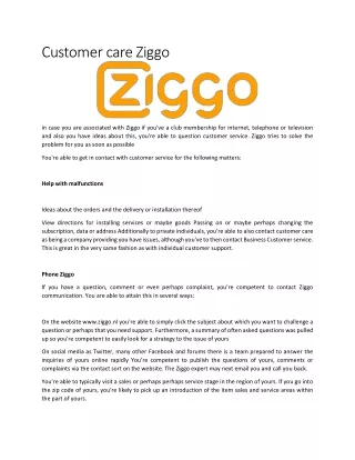 customer care ziggo