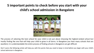 5 important points to check before you start with your child’s school admission in Bangalore