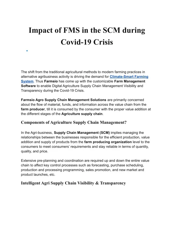 impact of fms in the scm during covid 19 crisis