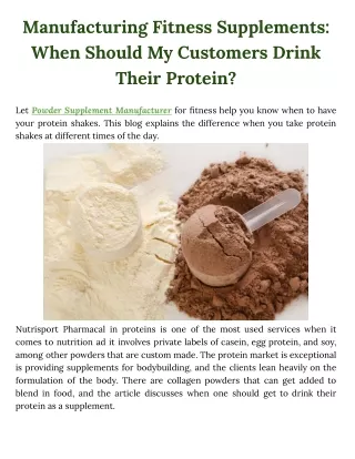 Manufacturing Fitness Supplements: When Should My Customers Drink Their Protein?
