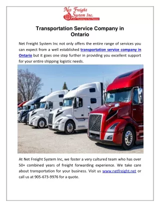 Transportation Service Company in Ontario