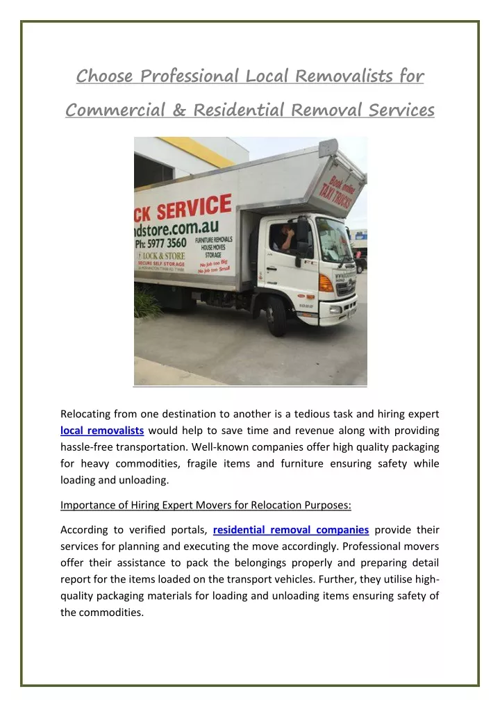 choose professional local removalists