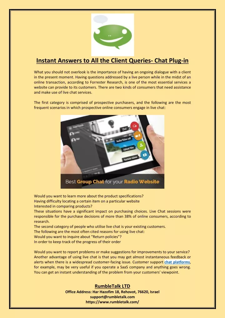 instant answers to all the client queries chat