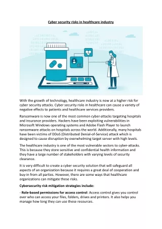 Cyber security risks in healthcare
