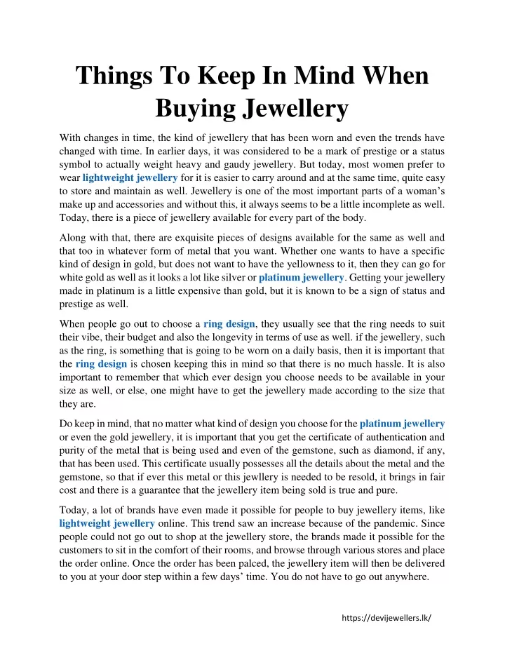 things to keep in mind when buying jewellery