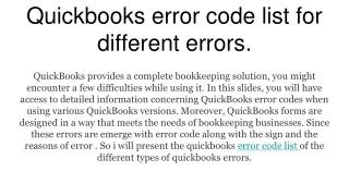 quickbooks error code list for different errors
