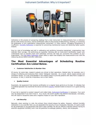 Instrument Certification: Why is it Important?