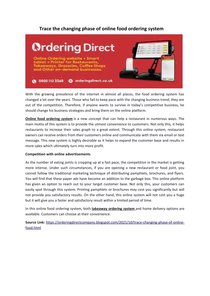 trace the changing phase of online food ordering