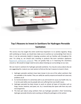 Top 5 Reasons to Invest in Sanitizers for Hydrogen Peroxide Sanitation