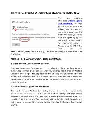 how to get rid of window update error 0x800f0986