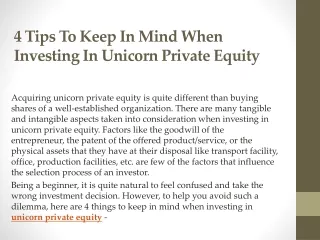 4 Tips To Keep In Mind When Investing In Unicorn Private Equity