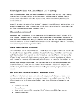 want to open a business bank account keep in mind