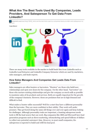 What Are The Best Tools Used By Companies Leads Providers And Salesperson To Get Data From LinkedIn