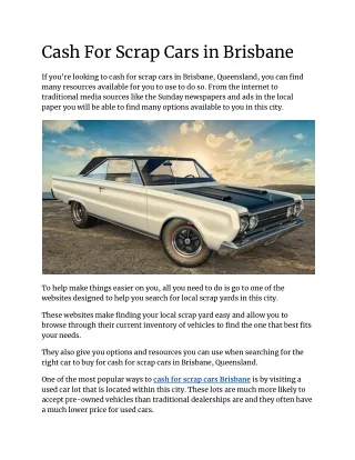 Cash For Scrap Cars in Brisbane