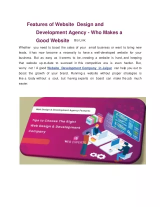 Features of Website Design and Development Agency - Who Makes a Good Website