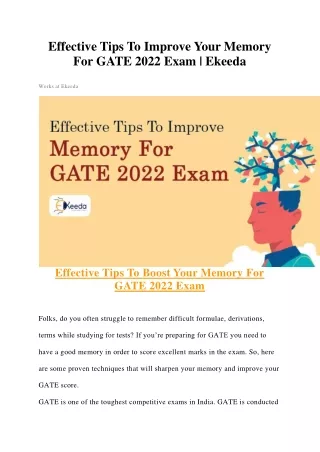 Effective Tips To Improve Your Memory For GATE 2022 Exam