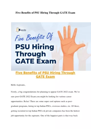 Five Benefits of PSU Hiring Through GATE Exam