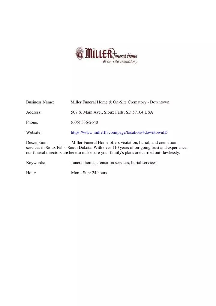 business name miller funeral home on site