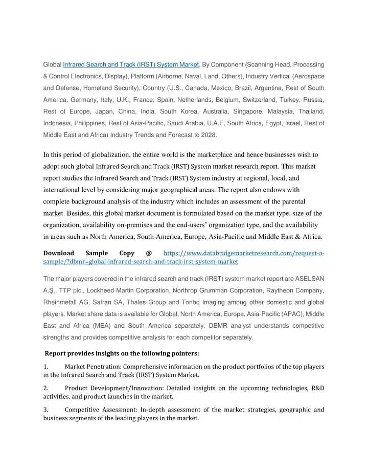 global infrared search and track irst system