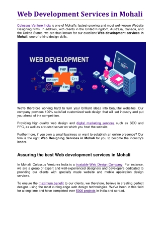 Web Development Services in Mohali