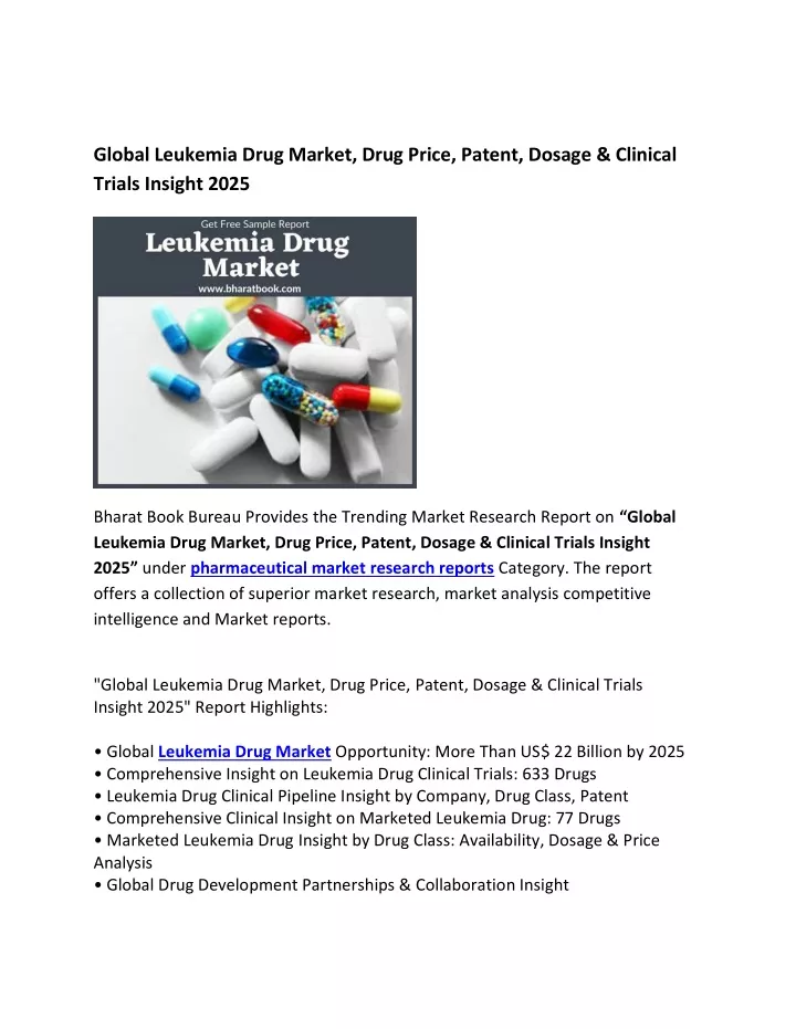 global leukemia drug market drug price patent