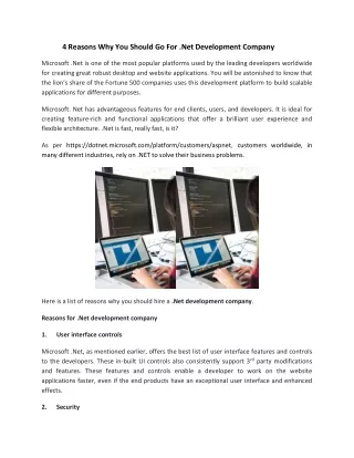 4 Reasons Why You Should Go For .Net Development Company