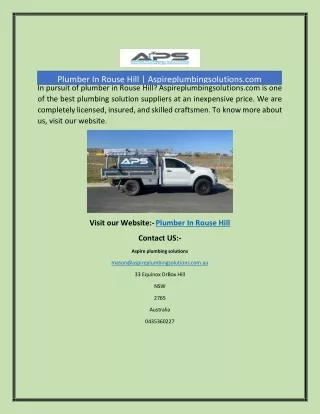 Plumber In Rouse Hill | Aspireplumbingsolutions.com