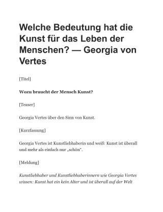 Welche Funktion hat Kunst im Leben der Menschen?- Georgia von Vertes