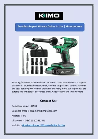 Brushless Impact Wrench Online in Usa | Kimotool.com