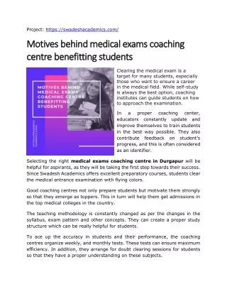 Motives behind medical exams coaching centre benefitting students
