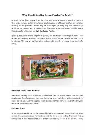 Why Should You Buy Jigsaw Puzzles For Adults?