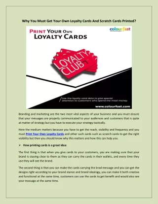 Why You Must Get Your Own Loyalty Cards And Scratch Cards Printed?
