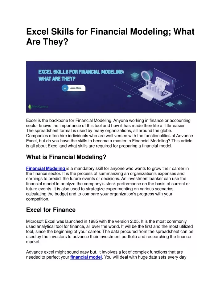 excel skills for financial modeling what are they