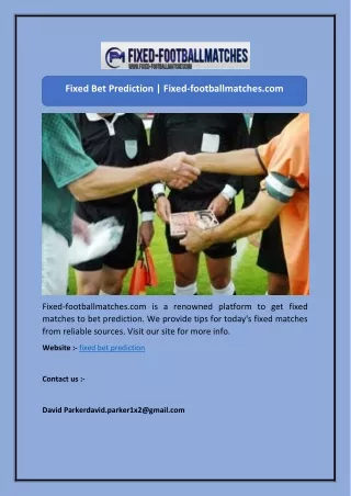 Fixed Bet Prediction | Fixed-footballmatches.com