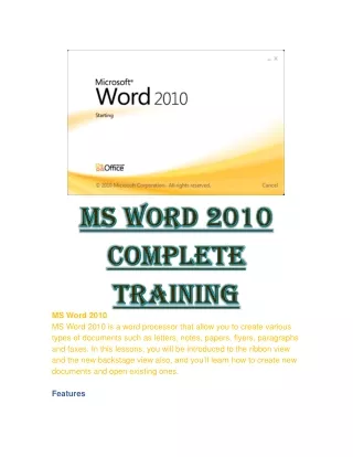 ms word 2010 ms word 2010 is a word processor