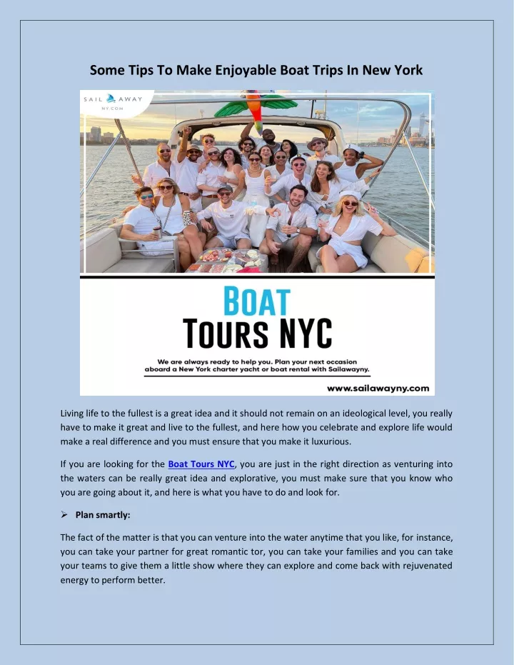 some tips to make enjoyable boat trips in new york