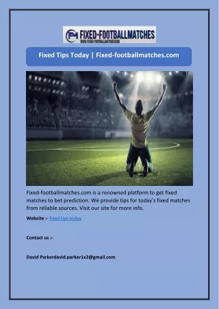 Fixed Tips Today | Fixed-footballmatches.com