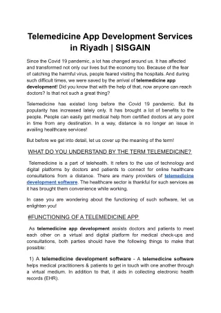 Telemedicine App Development in Riyadh | SISGAIN