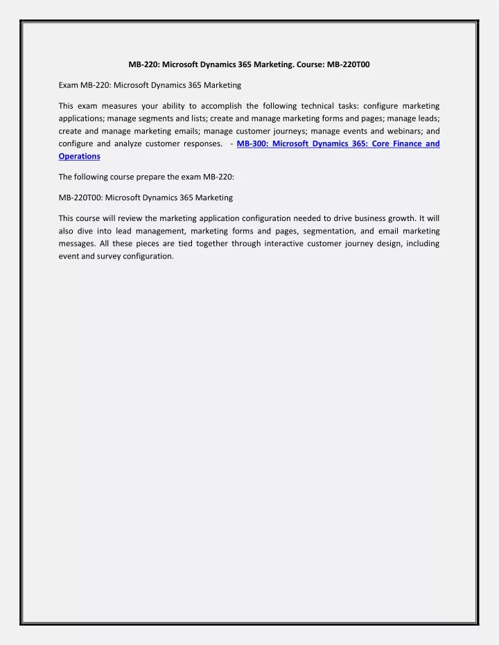 mb 220 microsoft dynamics 365 marketing course