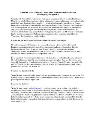 Variablen To In Erwägung Ziehen Wenn Erwerb Gewichtsreduktion Nahrungsergänzungsmittel