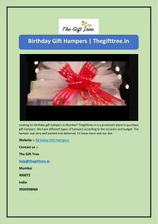 Birthday Gift Hampers | Thegifttree.in