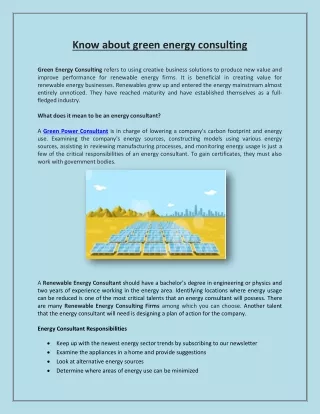 Know about green energy consulting